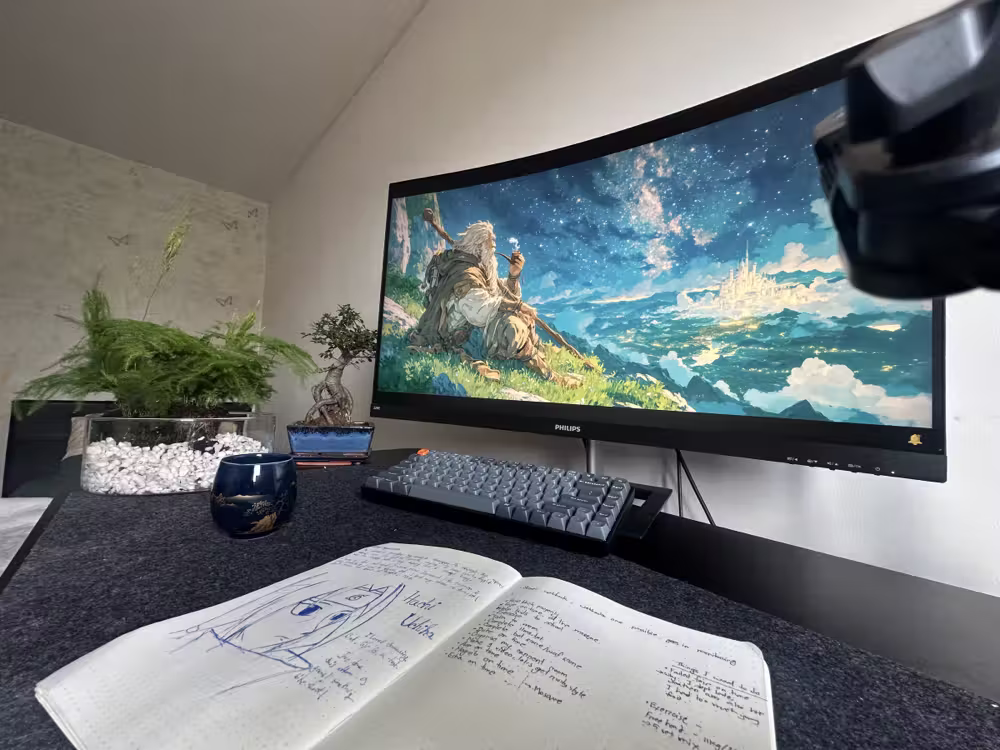 My desk, with a notebook