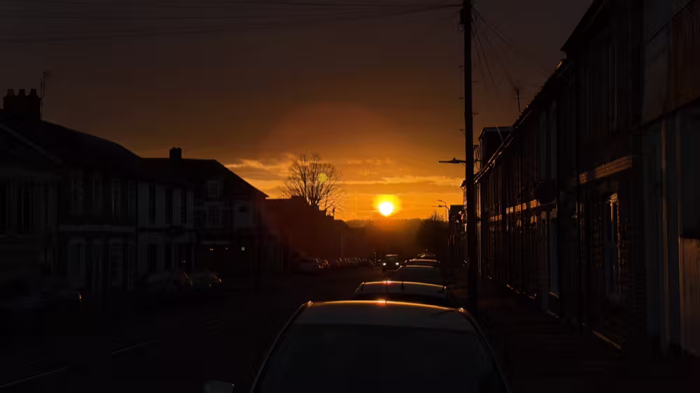 Sunset down a terraced street
