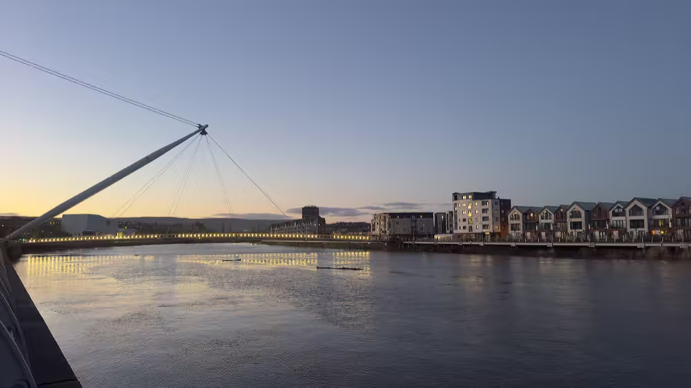 Footbridge over the Usk at dusk
