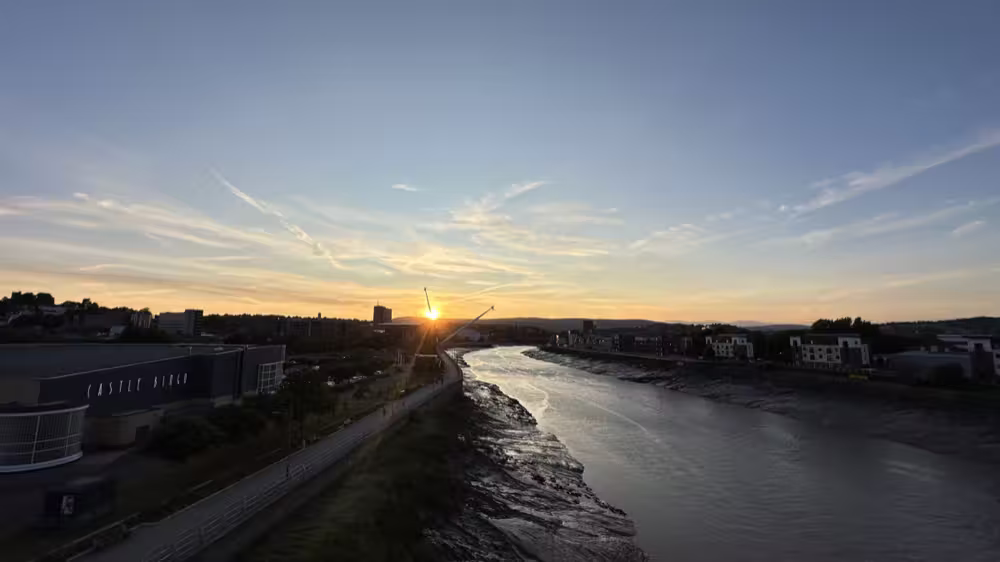 Sunset over the river from the bridge