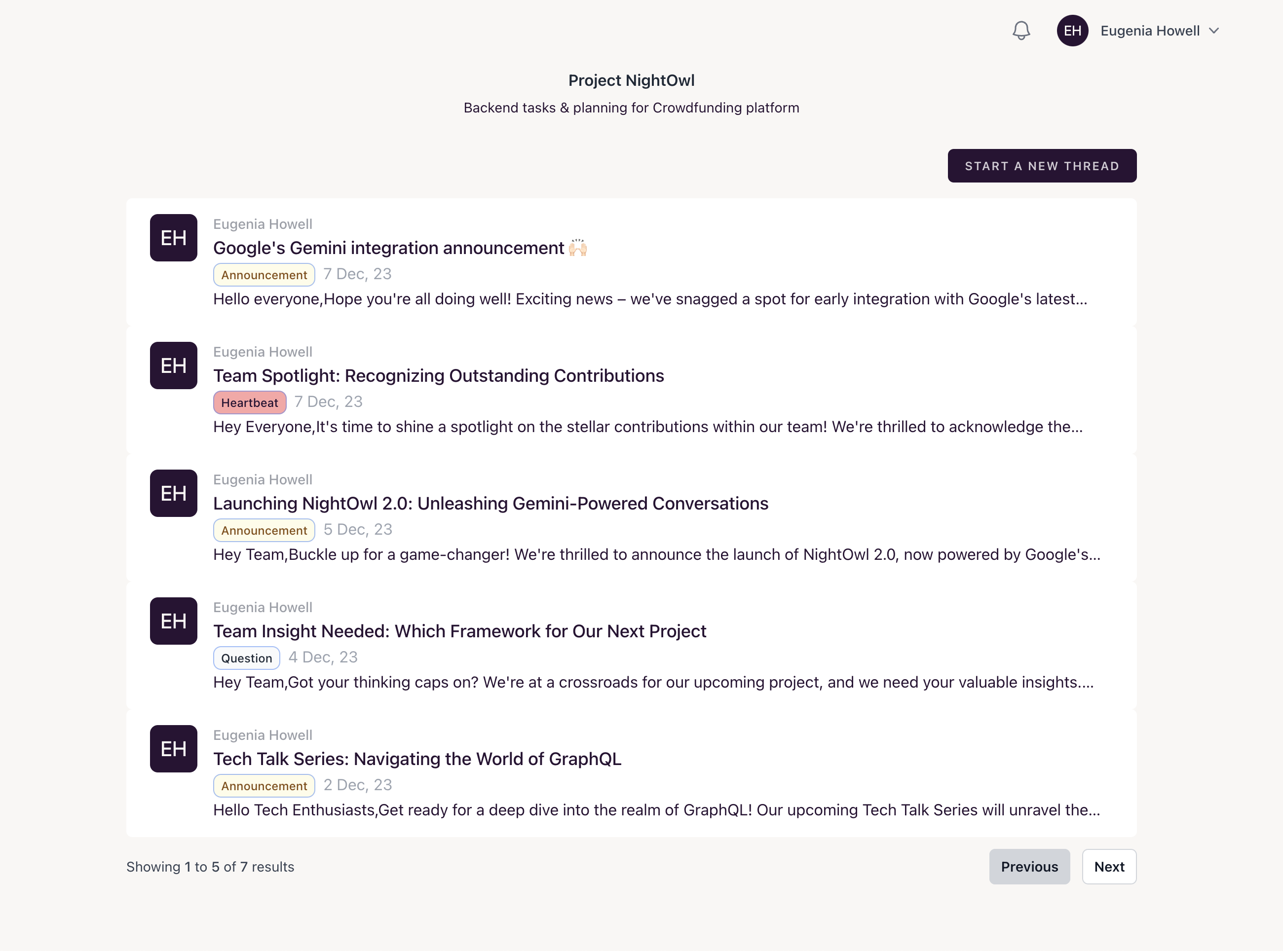Thread list